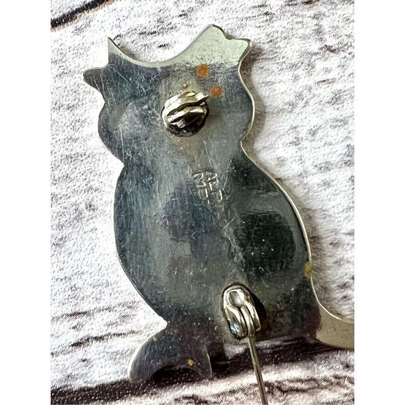 Alpaca Mexico Silver Inlay Mother of Pearl Owl Brooch Pin Vintage - Picture 4 of 5